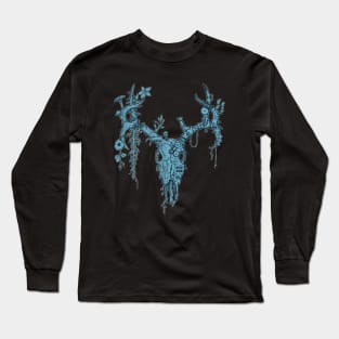 Deer Skull Steampunk Design (Blue) Long Sleeve T-Shirt